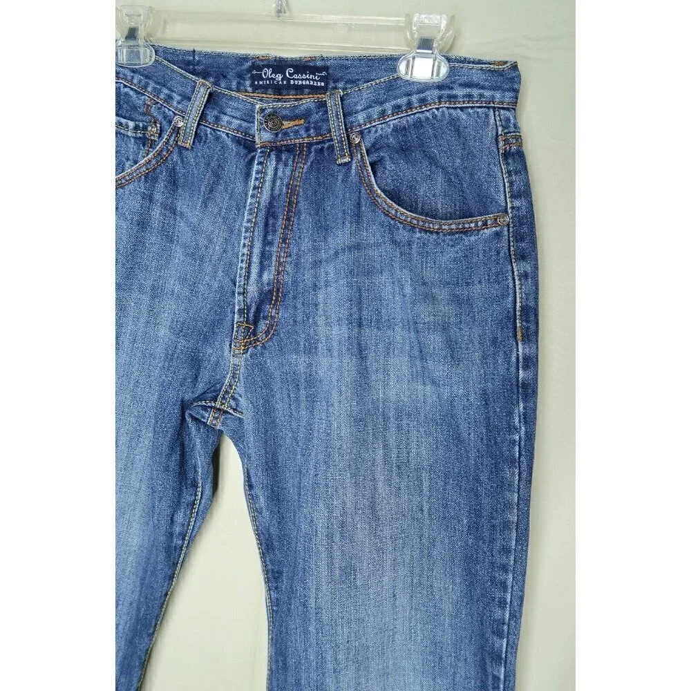 Oleg Cassini American Dungarees Straight Blue Jeans Dark Wash Mens Size 34x29.5